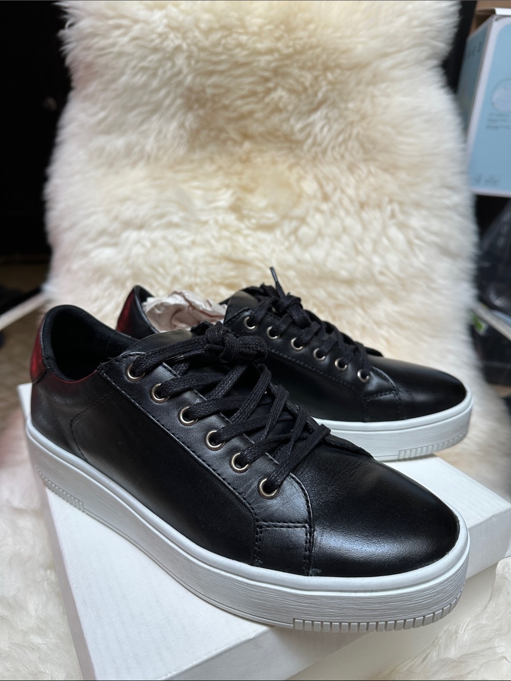 NEW LeChateau Black Leather white Platform Sneakers 26.5cm shoes man woman